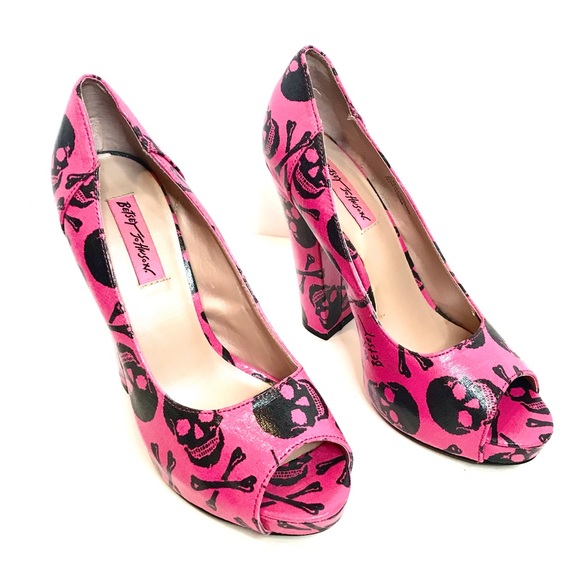 Betsey Johnson Heels Skull Pink Rare Platform - Picture 7 of 13